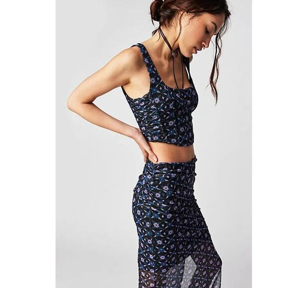 New FREE PEOPLE Galaxy Corset Tank Midi Skirt Set $128 SMALL Night Sky Combo - Picture 2 of 7